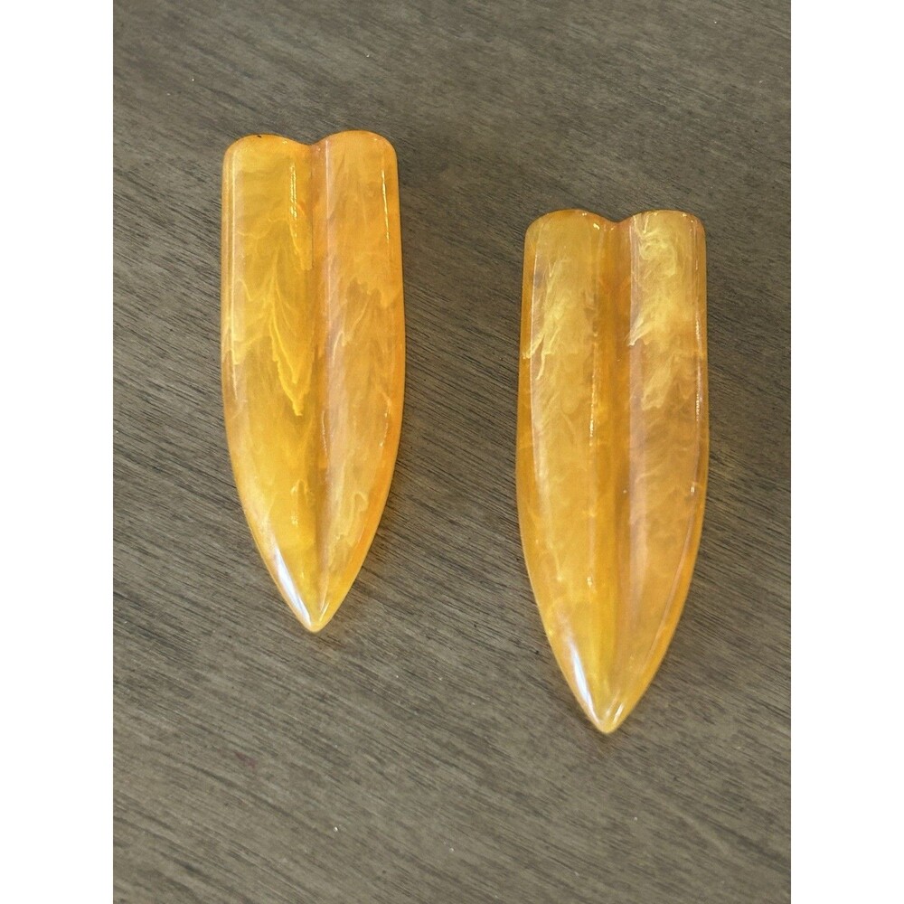Vintage Bakelite Dress Clips Pair Amber Butterscotch Marbled Art Deco 1930s
